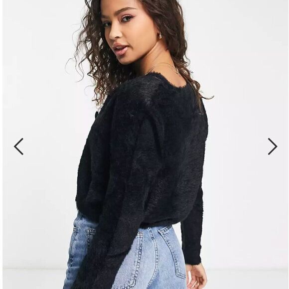 Charlie Holiday Lenny knitted cardigan and crop top set in black New With Tags - Picture 2 of 13